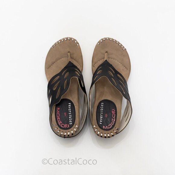 Modzori Troya Reversible Sandals 9 Wedge Thong Black/White Cutout Bohemian Artsy - Picture 7 of 10